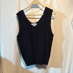 Saks Fifth Avenue Black Ribbed Buttoned Sleeveless Tank Top